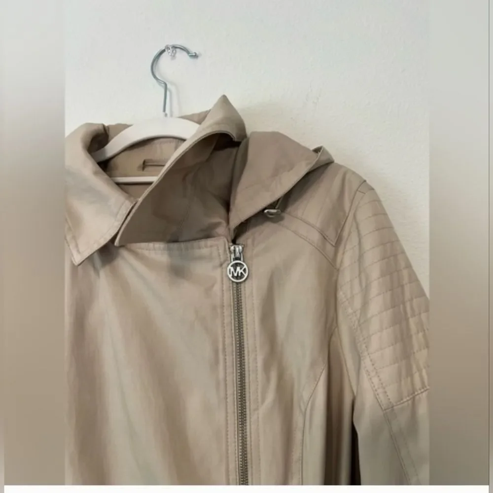 Michael Kors Mk Designer Trench Women's Tan Nude Beige Hooded Coat Jacket Large